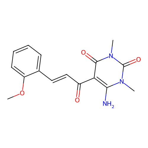 (E)-6-amino-5-(3-(2-methoxyphenyl)acryloyl)-1,3-dimethylpyrimidine-2,4(1H,3H)-dione structure
