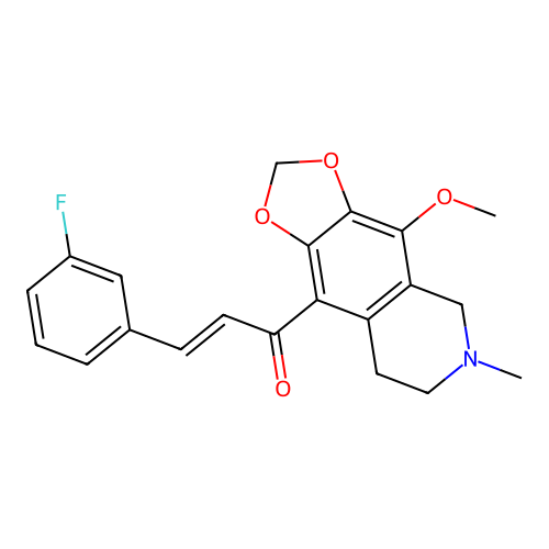 (2E)-3-(3-fluorophenyl)-1-(4-methoxy-6-methyl-5,6,7,8-tetrahydro[1,3]dioxolo[4,5-g]isoquinolin-9-yl)prop-2-en-1-one structure