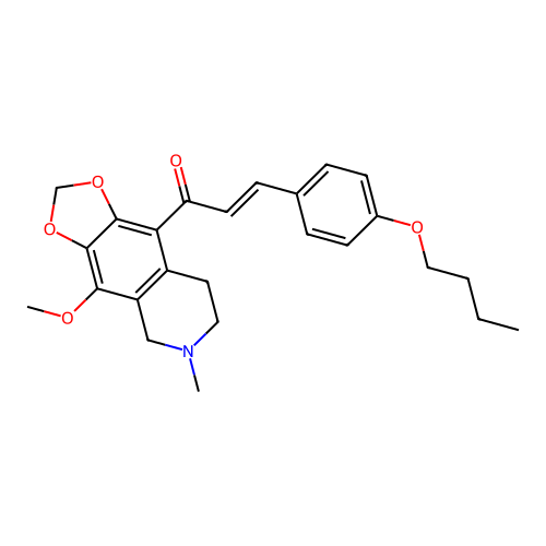 (2E)-3-(4-butoxyphenyl)-1-(4-methoxy-6-methyl-5,6,7,8-tetrahydro[1,3]dioxolo[4,5-g]isoquinolin-9-yl)prop-2-en-1-one structure