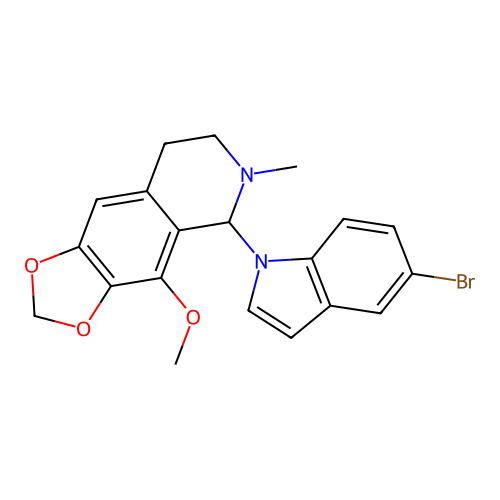 5-(5-bromoindol-1-yl)-4-methoxy-6-methyl-7,8-dihydro-5H-[1,3]dioxolo[4,5-g]isoquinoline structure