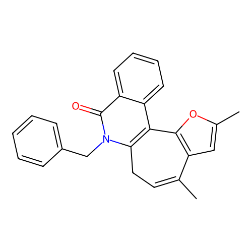 7-benzyl-2,4-dimethyl-6H-furo[2',3':3,4]cyclohepta[1,2-c]isoquinolin-8(7H)-one structure