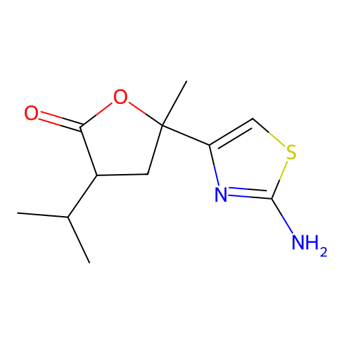 5-(2-amino-1,3-thiazol-4-yl)-5-methyl-3-(propan-2-yl)dihydrofuran-2(3H)-one structure