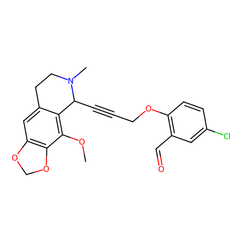 5-chloro-2-((3-(4-methoxy-6-methyl-5,6,7,8-tetrahydro-[1,3]dioxolo[4,5-g]isoquinolin-5-yl)prop-2-yn-1-yl)oxy)benzaldehyde structure