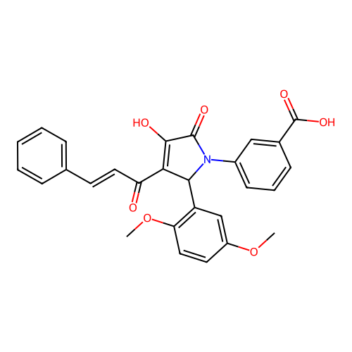 (E)-3-(3-cinnamoyl-2-(2,5-dimethoxyphenyl)-4-hydroxy-5-oxo-2,5-dihydro-1H-pyrrol-1-yl)benzoic acid structure