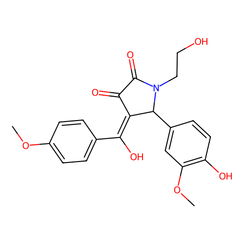 (4E)-1-(2-hydroxyethyl)-5-(4-hydroxy-3-methoxyphenyl)-4-[hydroxy(4-methoxyphenyl)methylidene]pyrrolidine-2,3-dione structure
