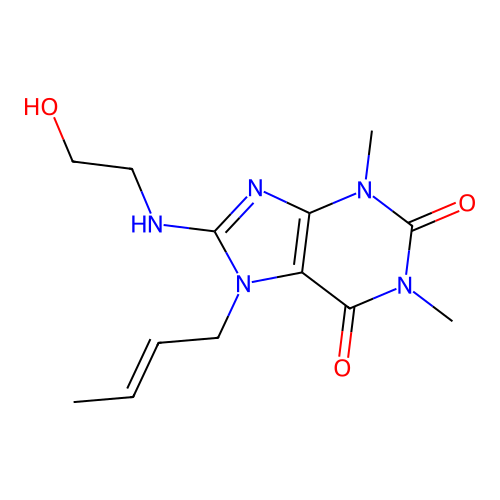 7-[(2E)-but-2-en-1-yl]-8-[(2-hydroxyethyl)amino]-1,3-dimethyl-3,7-dihydro-1H-purine-2,6-dione structure