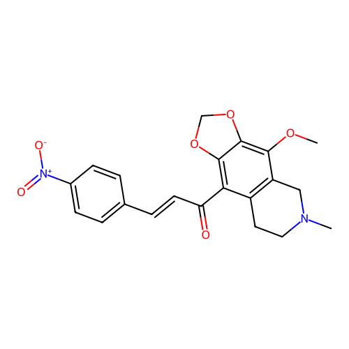 (2E)-1-(4-methoxy-6-methyl-5,6,7,8-tetrahydro[1,3]dioxolo[4,5-g]isoquinolin-9-yl)-3-(4-nitrophenyl)prop-2-en-1-one structure