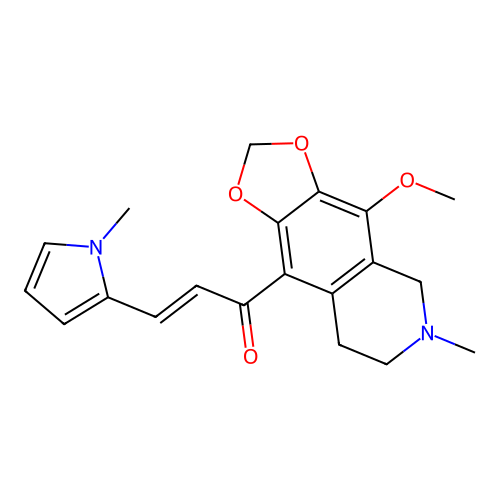 (2E)-1-(4-methoxy-6-methyl-5,6,7,8-tetrahydro[1,3]dioxolo[4,5-g]isoquinolin-9-yl)-3-(1-methyl-1H-pyrrol-2-yl)prop-2-en-1-one structure