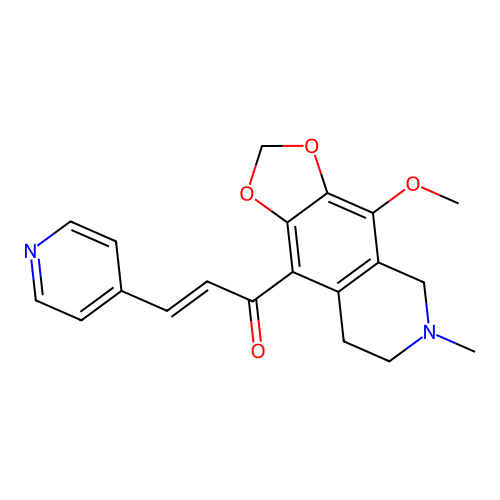 (2E)-1-(4-methoxy-6-methyl-5,6,7,8-tetrahydro[1,3]dioxolo[4,5-g]isoquinolin-9-yl)-3-(pyridin-4-yl)prop-2-en-1-one structure
