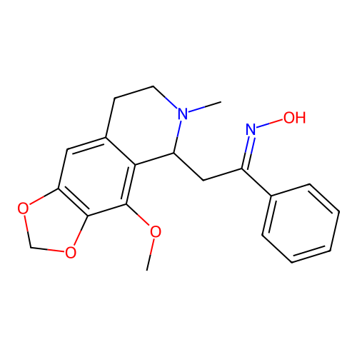 2-(4-methoxy-6-methyl-5,6,7,8-tetrahydro-[1,3]dioxolo[4,5-g]isoquinolin-5-yl)-1-phenylethanone oxime structure
