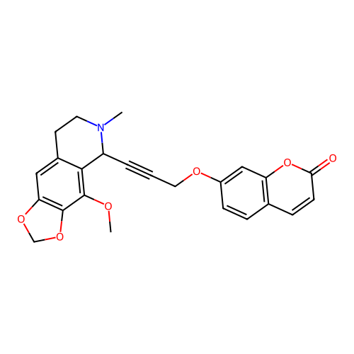 7-((3-(4-methoxy-6-methyl-5,6,7,8-tetrahydro-[1,3]dioxolo[4,5-g]isoquinolin-5-yl)prop-2-yn-1-yl)oxy)-2H-chromen-2-one structure