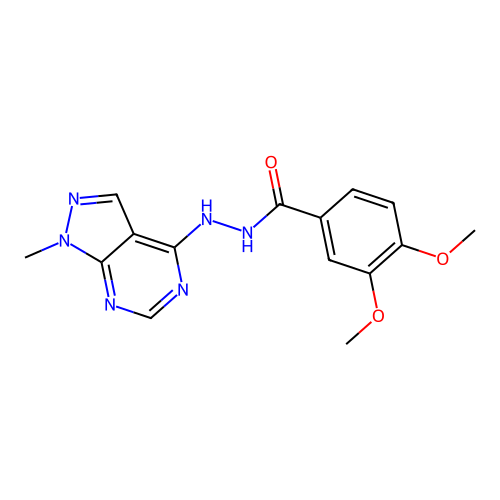3,4-dimethoxy-N'-(1-methyl-1H-pyrazolo[3,4-d]pyrimidin-4-yl)benzohydrazide structure