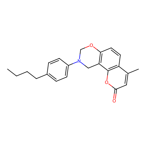 9-(4-butylphenyl)-4-methyl-9,10-dihydrochromeno[8,7-e][1,3]oxazin-2(8H)-one structure