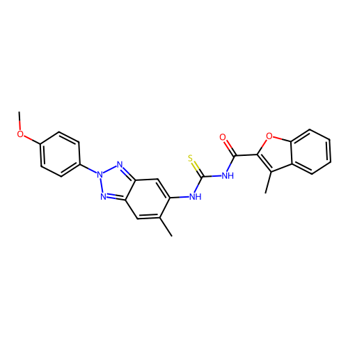 N-{[2-(4-methoxyphenyl)-6-methyl-2H-benzotriazol-5-yl]carbamothioyl}-3-methyl-1-benzofuran-2-carboxamide structure
