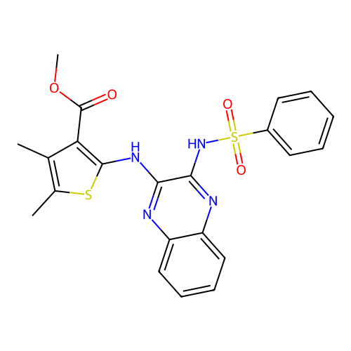 methyl 2-[[3-(benzenesulfonamido)quinoxalin-2-yl]amino]-4,5-dimethylthiophene-3-carboxylate structure