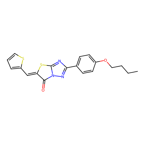 (5Z)-2-(4-butoxyphenyl)-5-(thiophen-2-ylmethylidene)-[1,3]thiazolo[3,2-b][1,2,4]triazol-6-one structure