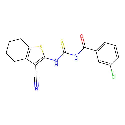 3-chloro-N-[(3-cyano-4,5,6,7-tetrahydro-1-benzothiophen-2-yl)carbamothioyl]benzamide structure