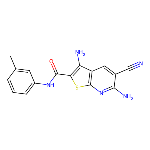 3,6-diamino-5-cyano-N-(3-methylphenyl)thieno[2,3-b]pyridine-2-carboxamide structure