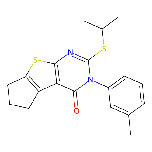 2-(isopropylthio)-3-(m-tolyl)-6,7-dihydro-3H-cyclopenta[4,5]thieno[2,3-d]pyrimidin-4(5H)-one structure
