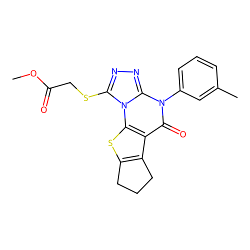 methyl {[4-(3-methylphenyl)-5-oxo-4,5,7,8-tetrahydro-6H-cyclopenta[4,5]thieno[3,2-e][1,2,4]triazolo[4,3-a]pyrimidin-1-yl]sulfanyl}acetate structure
