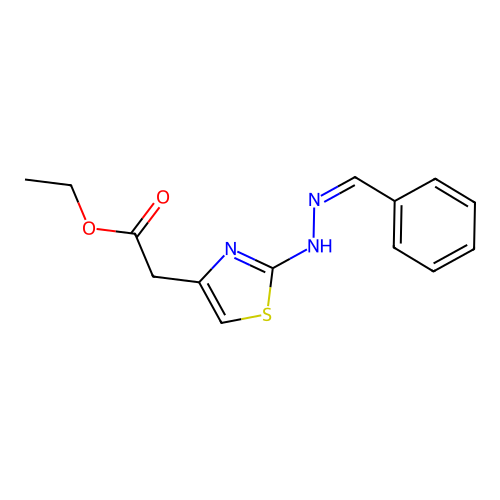 ethyl {2-[(2E)-2-benzylidenehydrazinyl]-1,3-thiazol-4-yl}acetate structure