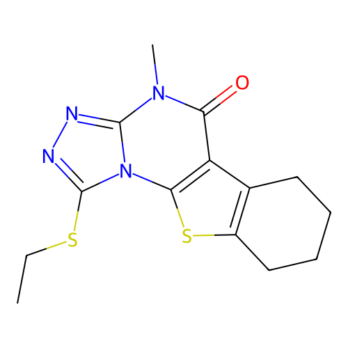 1-(ethylsulfanyl)-4-methyl-6,7,8,9-tetrahydro[1]benzothieno[3,2-e][1,2,4]triazolo[4,3-a]pyrimidin-5(4H)-one structure