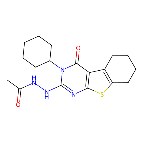 N'-(3-cyclohexyl-4-oxo-3,4,5,6,7,8-hexahydro[1]benzothieno[2,3-d]pyrimidin-2-yl)acetohydrazide structure