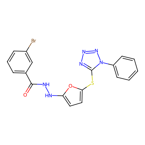 3-bromo-N'-(5-((1-phenyl-1H-tetrazol-5-yl)thio)furan-2-yl)benzohydrazide structure