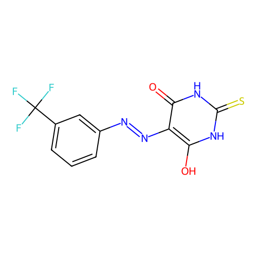 2-thioxo-5-(2-(3-(trifluoromethyl)phenyl)hydrazono)dihydropyrimidine-4,6(1H,5H)-dione structure