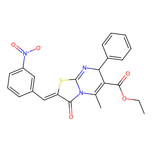 ethyl 5-methyl-2-(3-nitrobenzylidene)-3-oxo-7-phenyl-3,7-dihydro-2H-thiazolo[3,2-a]pyrimidine-6-carboxylate structure