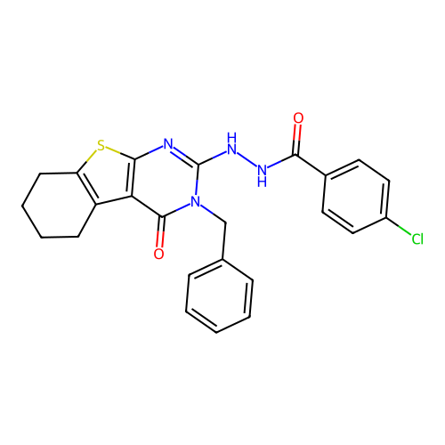 N'-(3-benzyl-4-oxo-3,4,5,6,7,8-hexahydro[1]benzothieno[2,3-d]pyrimidin-2-yl)-4-chlorobenzohydrazide structure