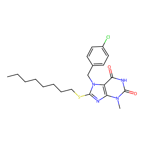 7-(4-chlorobenzyl)-3-methyl-8-(octylsulfanyl)-3,7-dihydro-1H-purine-2,6-dione structure