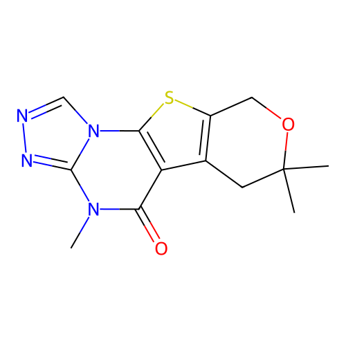 4,7,7-trimethyl-6,7-dihydro-4H-pyrano[4',3':4,5]thieno[3,2-e][1,2,4]triazolo[4,3-a]pyrimidin-5(9H)-one structure