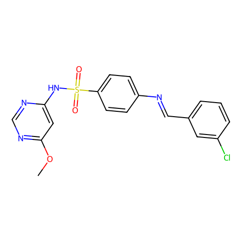 (E)-4-((3-chlorobenzylidene)amino)-N-(6-methoxypyrimidin-4-yl)benzenesulfonamide structure