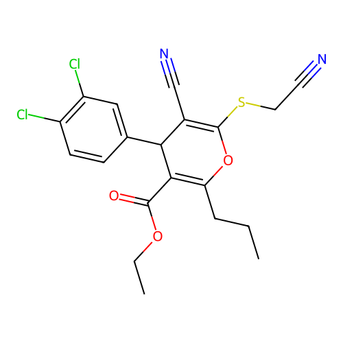 ethyl 5-cyano-6-((cyanomethyl)thio)-4-(3,4-dichlorophenyl)-2-propyl-4H-pyran-3-carboxylate structure