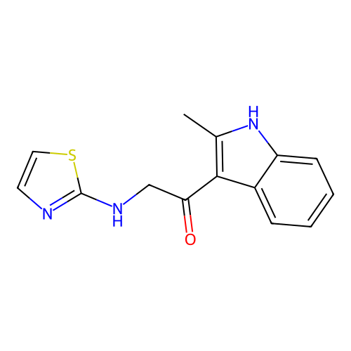 1-(2-methyl-1H-indol-3-yl)-2-(2-thiazolylamino)ethanone structure