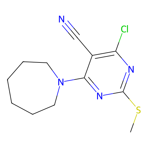 4-(Azepan-1-yl)-6-chloro-2-(methylthio)pyrimidine-5-carbonitrile structure
