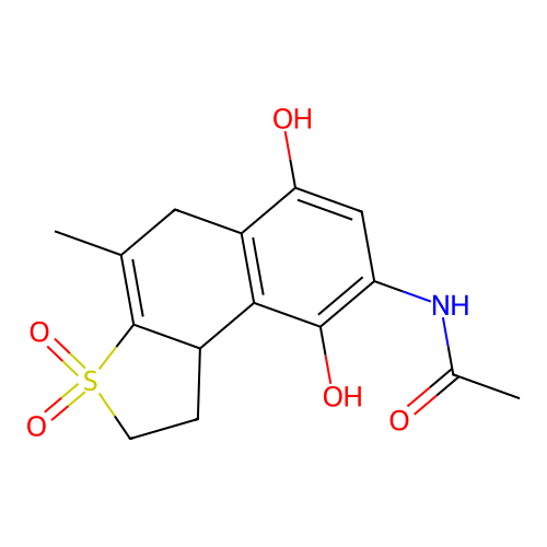 N-(6,9-dihydroxy-4-methyl-3,3-dioxido-1,2,5,9b-tetrahydronaphtho[2,1-b]thiophen-8-yl)acetamide structure