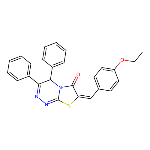 (E)-7-(4-ethoxybenzylidene)-3,4-diphenyl-4H-thiazolo[2,3-c][1,2,4]triazin-6(7H)-one structure
