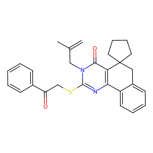 3-(2-methylallyl)-2-((2-oxo-2-phenylethyl)thio)-3H-spiro[benzo[h]quinazoline-5,1'-cyclopentan]-4(6H)-one structure