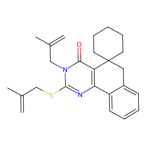 3-(2-methylallyl)-2-((2-methylallyl)thio)-3H-spiro[benzo[h]quinazoline-5,1'-cyclohexan]-4(6H)-one structure