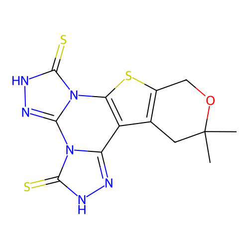 12,12-dimethyl-12,13-dihydro-2H-pyrano[4',3':4,5]thieno[3,2-e]bis([1,2,4]triazolo)[4,3-a:4',3'-c]pyrimidine-3,7(6H,10H)-dithione structure
