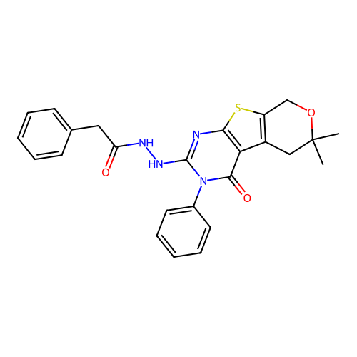 N'-(6,6-dimethyl-4-oxo-3-phenyl-3,5,6,8-tetrahydro-4H-pyrano[4',3':4,5]thieno[2,3-d]pyrimidin-2-yl)-2-phenylacetohydrazide structure