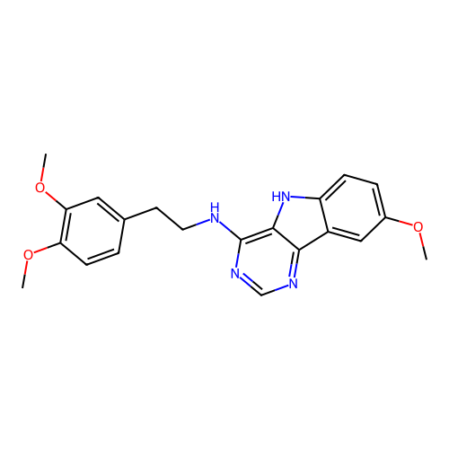 N-[2-(3,4-dimethoxyphenyl)ethyl]-8-methoxy-5H-pyrimido[5,4-b]indol-4-amine structure