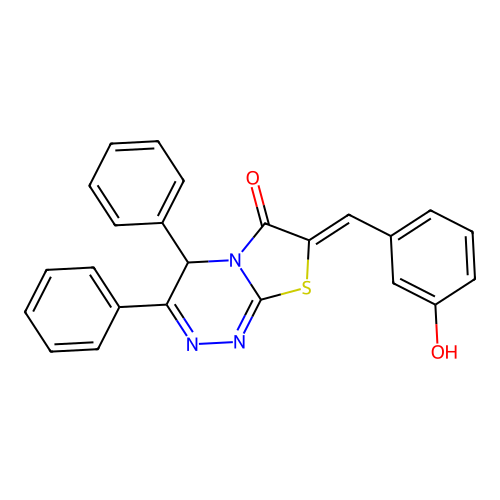 7-(3-hydroxybenzylidene)-3,4-diphenyl-4H-thiazolo[2,3-c][1,2,4]triazin-6(7H)-one structure
