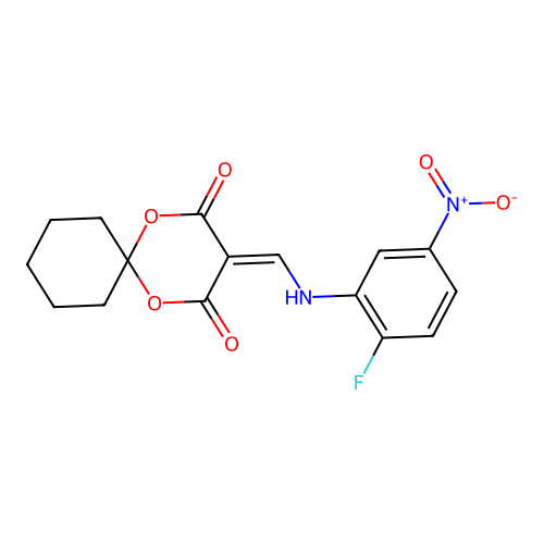 3-{[(2-fluoro-5-nitrophenyl)amino]methylidene}-1,5-dioxaspiro[5.5]undecane-2,4-dione structure