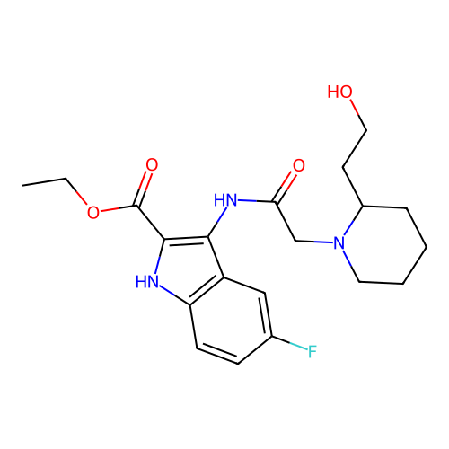 ethyl 5-fluoro-3-({[2-(2-hydroxyethyl)piperidin-1-yl]acetyl}amino)-1H-indole-2-carboxylate structure