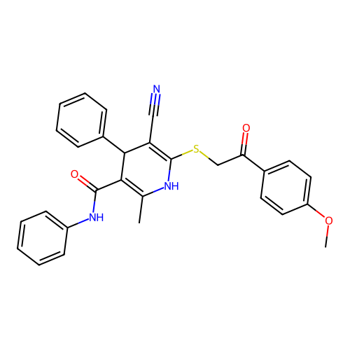 5-cyano-6-{[2-(4-methoxyphenyl)-2-oxoethyl]sulfanyl}-2-methyl-N,4-diphenyl-1,4-dihydropyridine-3-carboxamide structure