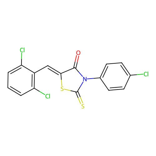 (5Z)-3-(4-chlorophenyl)-5-(2,6-dichlorobenzylidene)-2-thioxo-1,3-thiazolidin-4-one structure