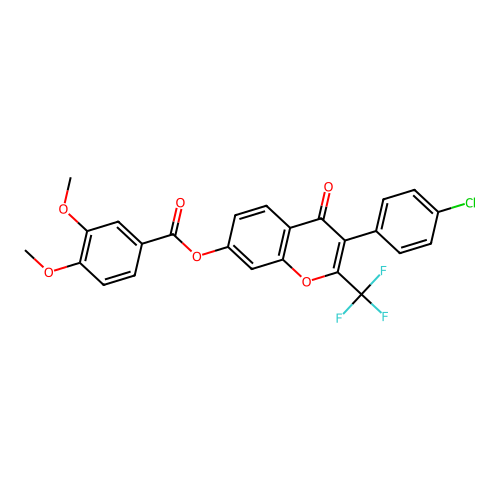 3-(4-chlorophenyl)-4-oxo-2-(trifluoromethyl)-4H-chromen-7-yl 3,4-dimethoxybenzoate structure